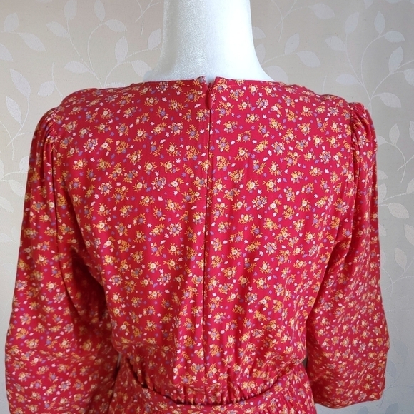 Madewell Floral Romper Shorts Retro V-Neck Tie Waist French Cottage Twee Red 4 - Picture 11 of 16